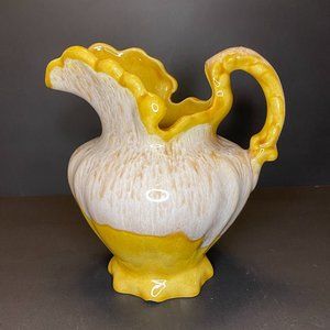 Small Glazed Ceramic Water Pitcher Gold Tone & Cream *READ*